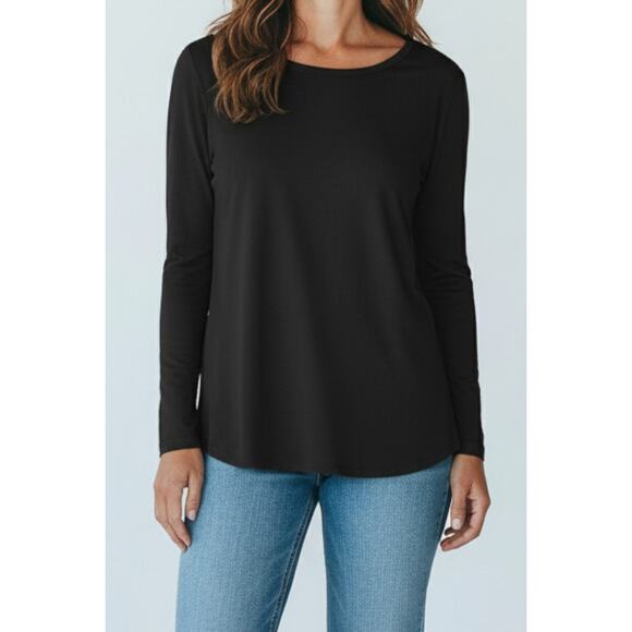 St. John's Bay Womens Medium Long Sleeve Black T-Shirt Cotton - Picture 1 of 7